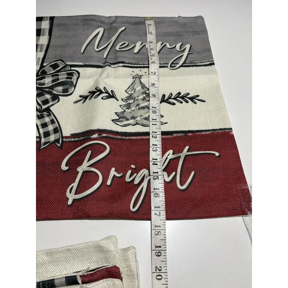 MERRY/BRIGHT Christmas Burlap Throw Pillow Cover 16x16 Winter Holiday 4 PCs‎